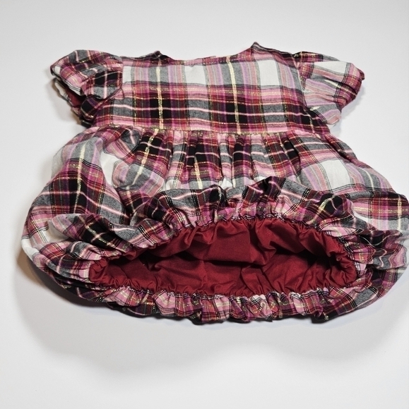 First Impressions Kids Midi Dress Plaid Check Puffer Sleeve Red 12M - Picture 3 of 15